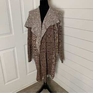 Knox Rose Jacquard Long Line Cardigan Waterfall Collar Soft Knit Size XXL